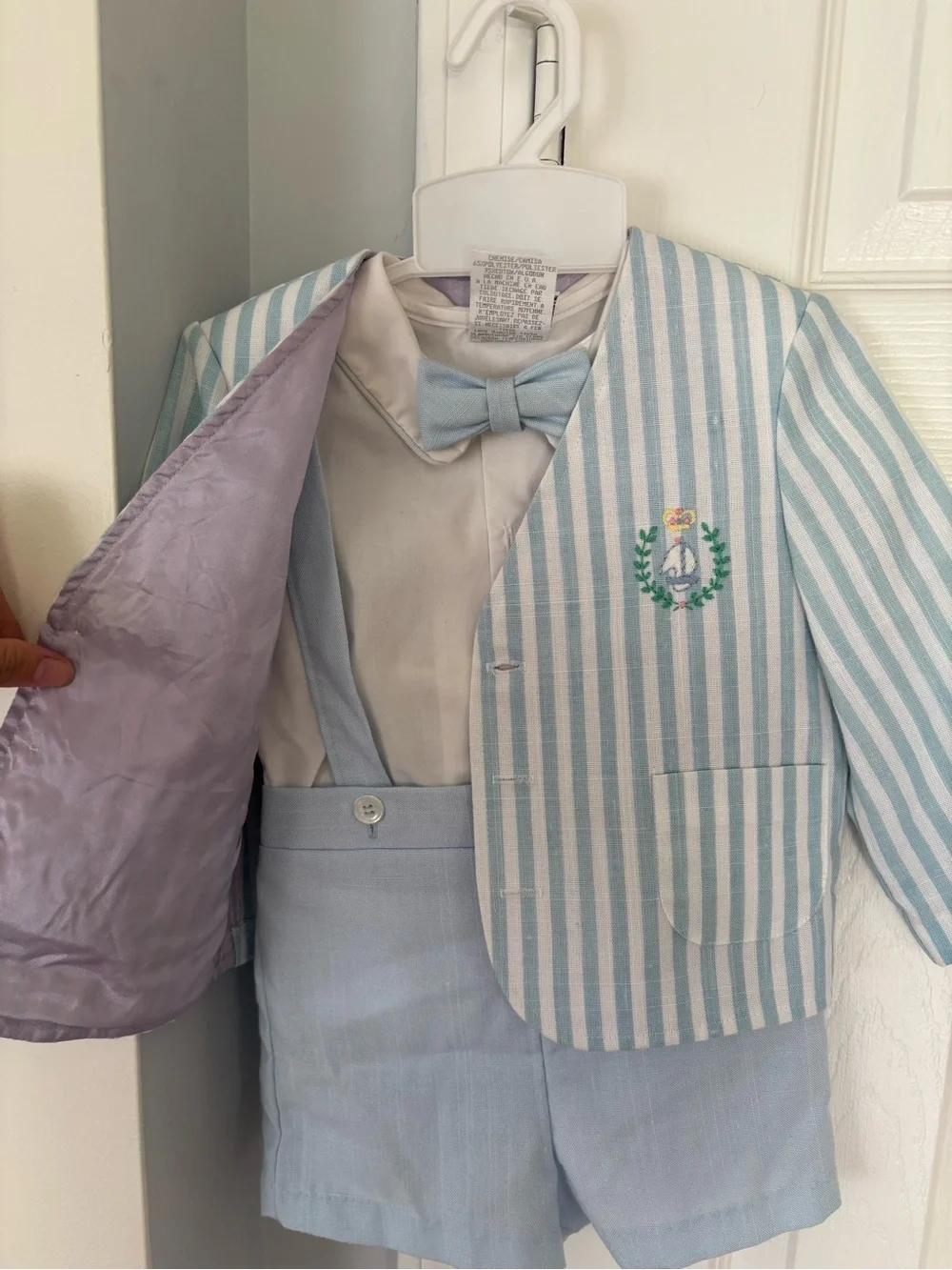 Vintage Good Lad Light Blue & White Striped Boys Blazer Set with Bow Tie